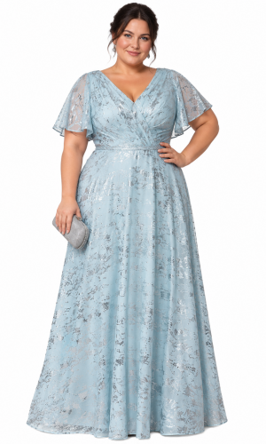 Virum festkjoler i blå plussize med ærme fra Bridalstore.dk 